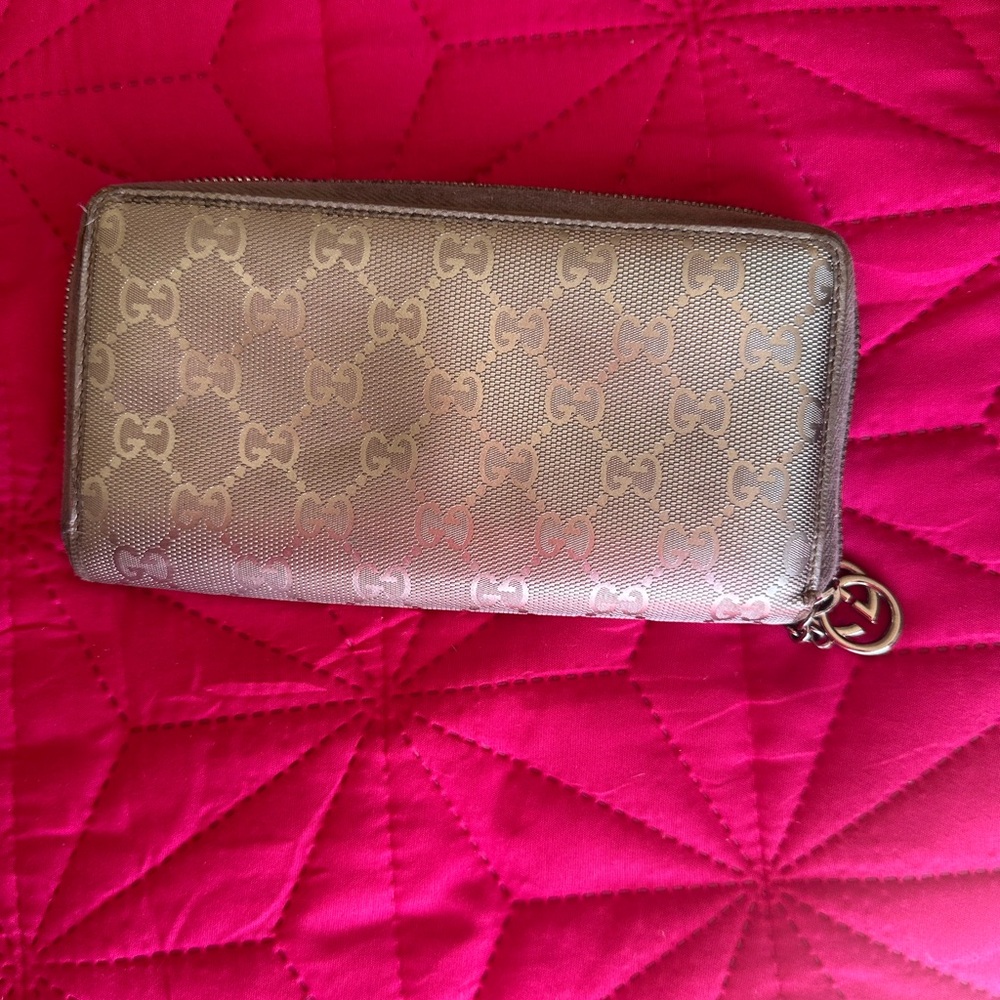 Gucci Metallic Silver Zip-Around Wallet